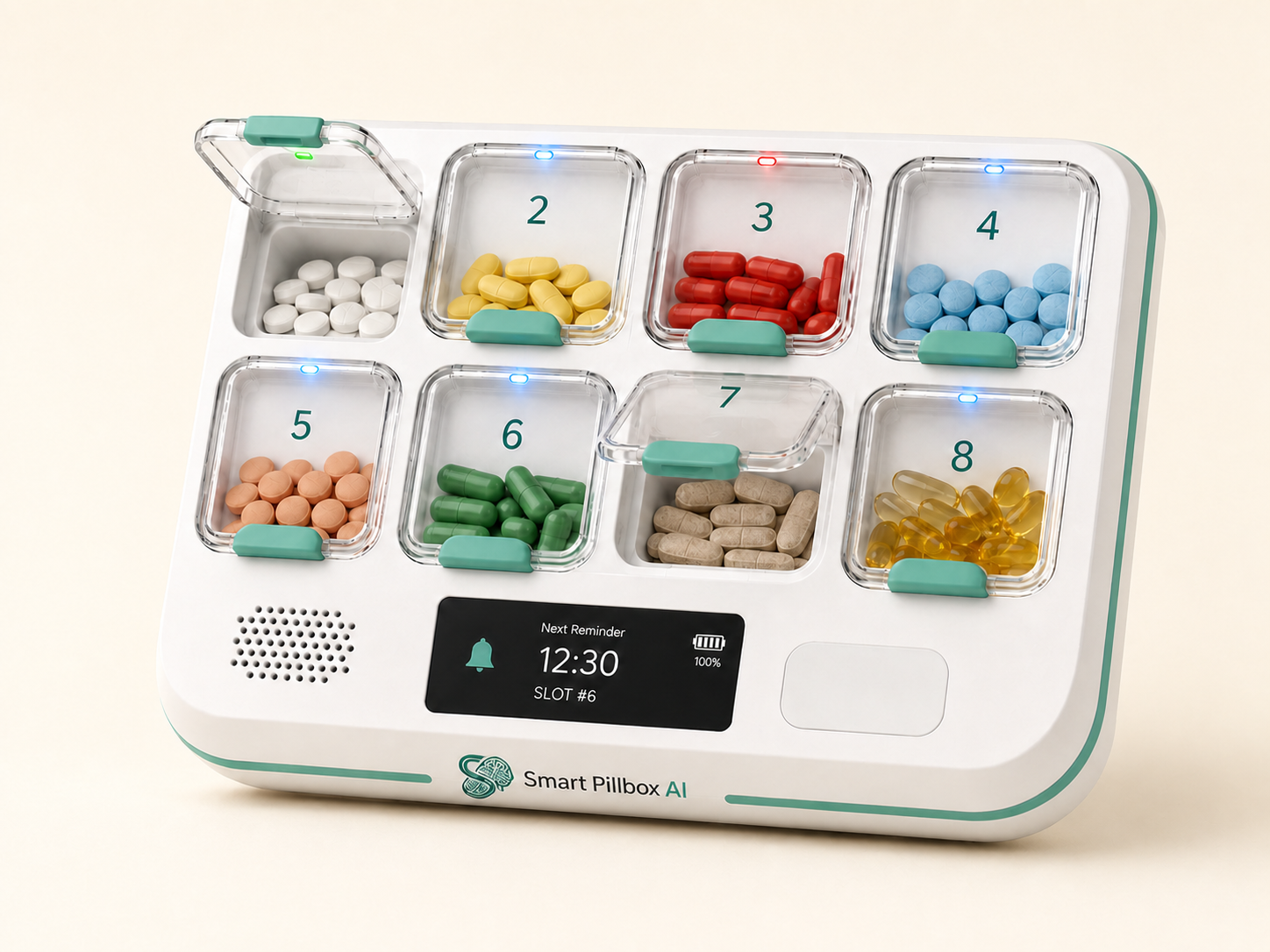 Smart Pillbox AI eight-compartment product concept